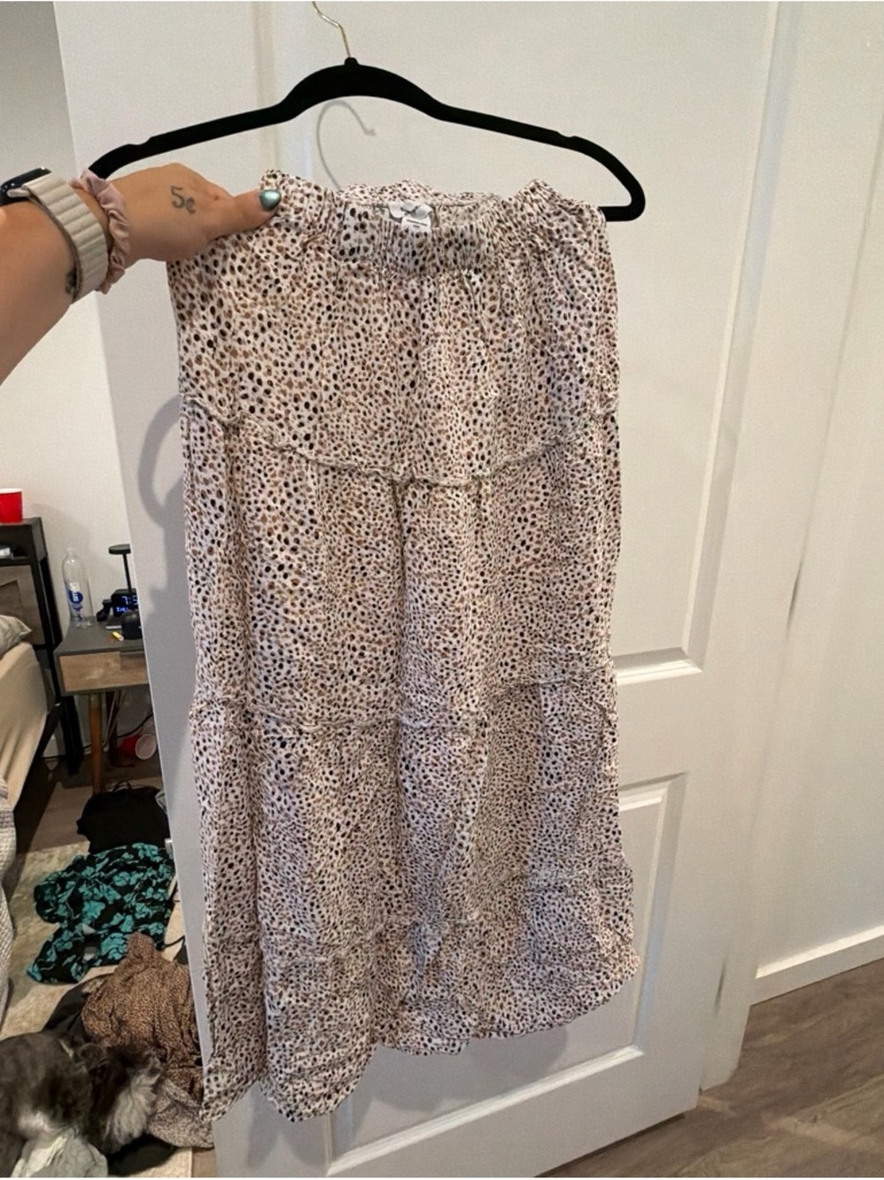 Japna Tiered Maxi Skirt in Cream and Brown Spot Print